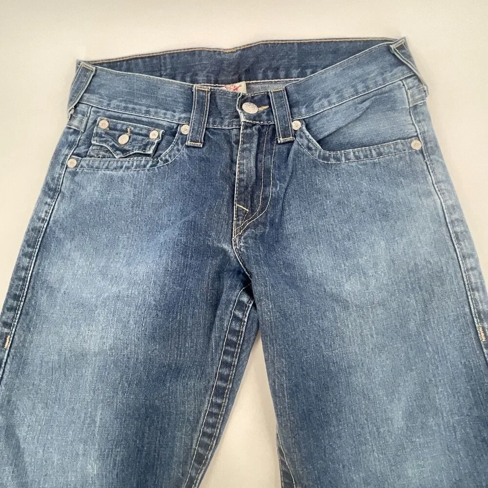 True Religion Denim Straight Jeans Mens 31x31 Blue Medium Wash Flap Pockets Y2K